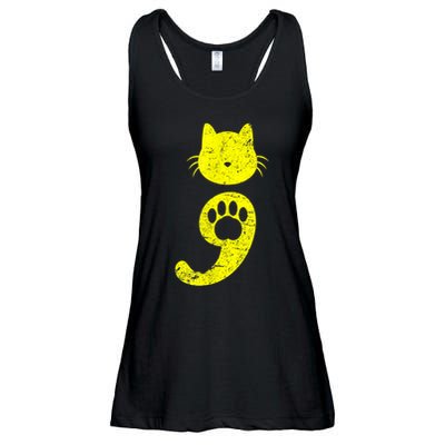 Cat Semicolon Depression Awareness Cat Lover Gift Ladies Essential Flowy Tank