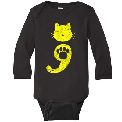 Cat Semicolon Depression Awareness Cat Lover Gift Baby Long Sleeve Bodysuit