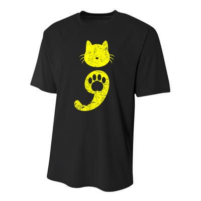 Cat Semicolon Depression Awareness Cat Lover Gift Youth Performance Sprint T-Shirt