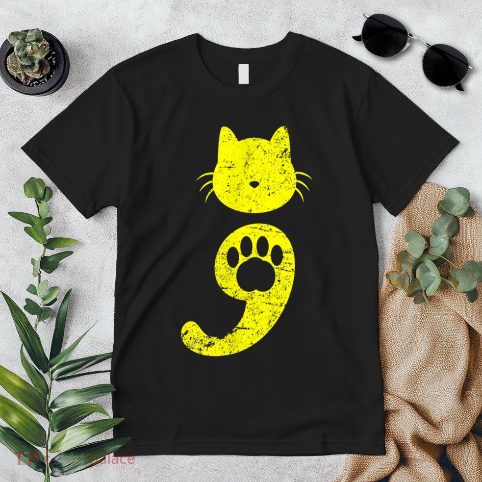 Cat Semicolon Depression Awareness Cat Lover Gift Premium T-Shirt