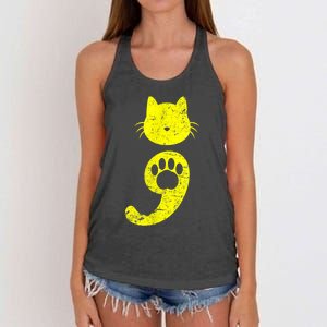 Cat Semicolon Depression Awareness Cat Lover Gift Women's Knotted Racerback Tank