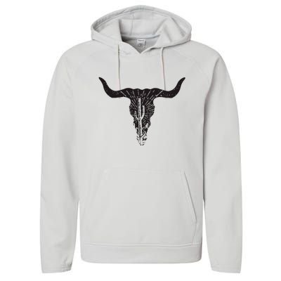 Cow Skull Desert Cactus Boho Longhorn South Western Country Performance Fleece Hoodie