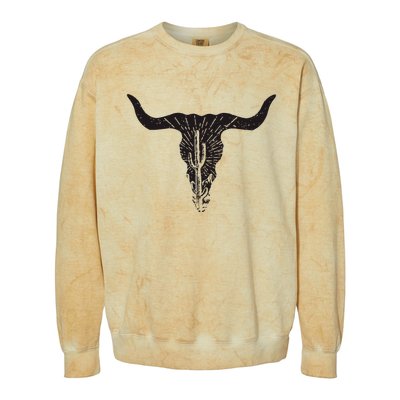 Cow Skull Desert Cactus Boho Longhorn South Western Country Colorblast Crewneck Sweatshirt