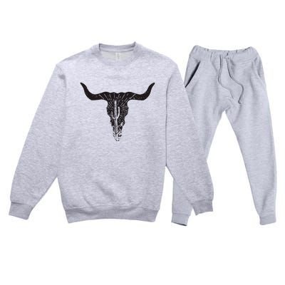 Cow Skull Desert Cactus Boho Longhorn South Western Country Premium Crewneck Sweatsuit Set