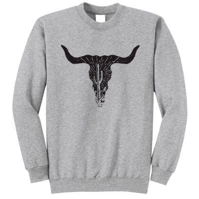 Cow Skull Desert Cactus Boho Longhorn South Western Country Tall Sweatshirt