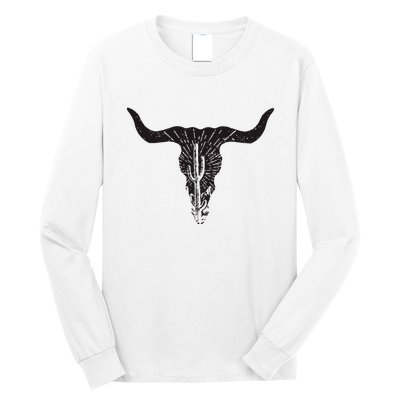 Cow Skull Desert Cactus Boho Longhorn South Western Country Long Sleeve Shirt