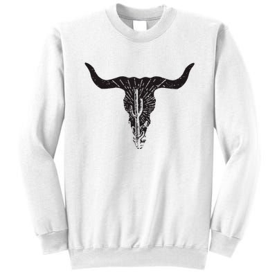 Cow Skull Desert Cactus Boho Longhorn South Western Country Sweatshirt