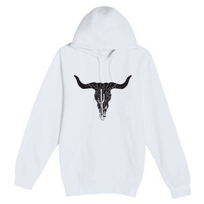 Cow Skull Desert Cactus Boho Longhorn South Western Country Premium Pullover Hoodie