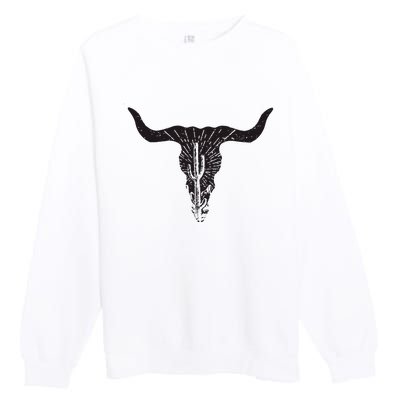 Cow Skull Desert Cactus Boho Longhorn South Western Country Premium Crewneck Sweatshirt