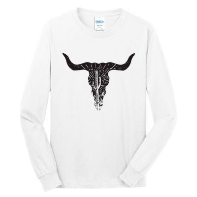 Cow Skull Desert Cactus Boho Longhorn South Western Country Tall Long Sleeve T-Shirt