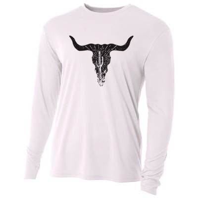 Cow Skull Desert Cactus Boho Longhorn South Western Country Cooling Performance Long Sleeve Crew