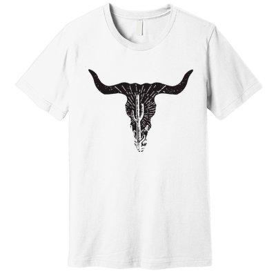 Cow Skull Desert Cactus Boho Longhorn South Western Country Premium T-Shirt