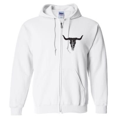 Cow Skull Desert Cactus Boho Longhorn South Western Country Full Zip Hoodie