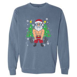 Christmas Santa Deadlift Xmas Weightlift Gym Gift Garment-Dyed Sweatshirt