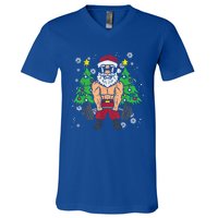 Christmas Santa Deadlift Xmas Weightlift Gym Gift V-Neck T-Shirt