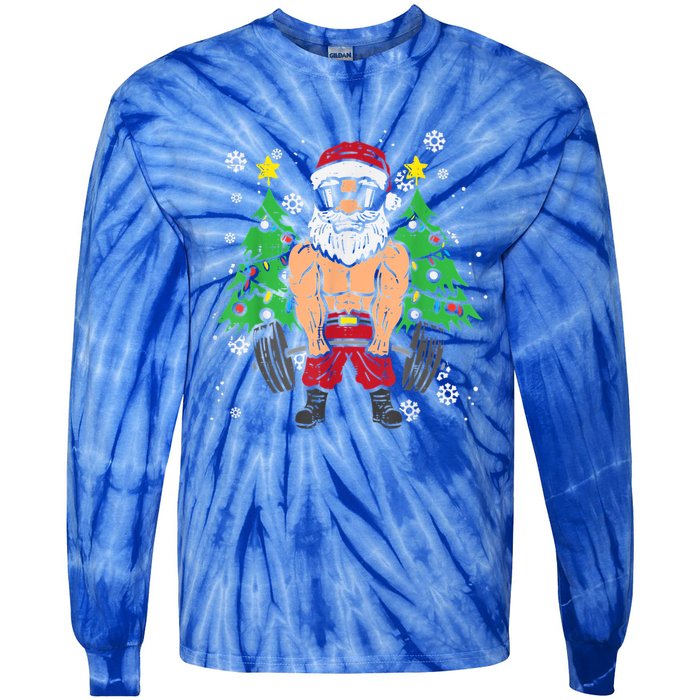 Christmas Santa Deadlift Xmas Weightlift Gym Gift Tie-Dye Long Sleeve Shirt