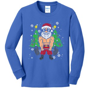 Christmas Santa Deadlift Xmas Weightlift Gym Gift Kids Long Sleeve Shirt