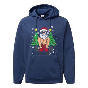 Christmas Santa Deadlift Xmas Weightlift Gym Gift Performance Fleece Hoodie