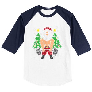 Christmas Santa Deadlift Xmas Weightlift Gym Gift Baseball Sleeve Shirt