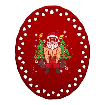 Christmas Santa Deadlift Xmas Weightlift Gym Gift Ceramic Oval Ornament