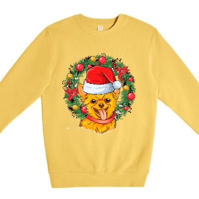 Christmas Santa Dog Backprint Design Xmas Pyjamas Chihuahua Gift Premium Crewneck Sweatshirt