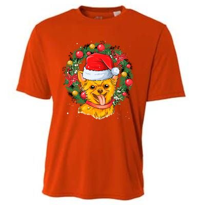 Christmas Santa Dog Backprint Design Xmas Pyjamas Chihuahua Gift Cooling Performance Crew T-Shirt