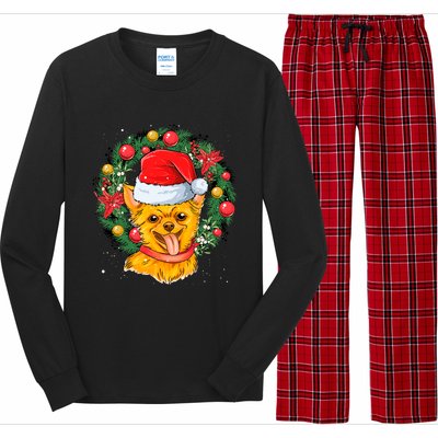 Christmas Santa Dog Backprint Design Xmas Pyjamas Chihuahua Gift Long Sleeve Pajama Set