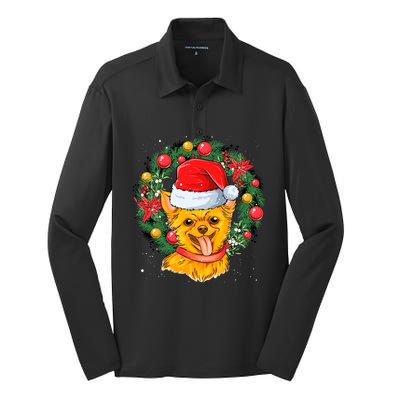 Christmas Santa Dog Backprint Design Xmas Pyjamas Chihuahua Gift Silk Touch Performance Long Sleeve Polo