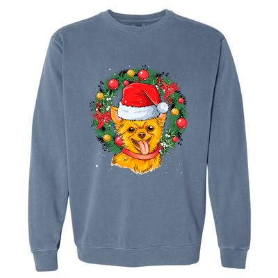 Christmas Santa Dog Backprint Design Xmas Pyjamas Chihuahua Gift Garment-Dyed Sweatshirt