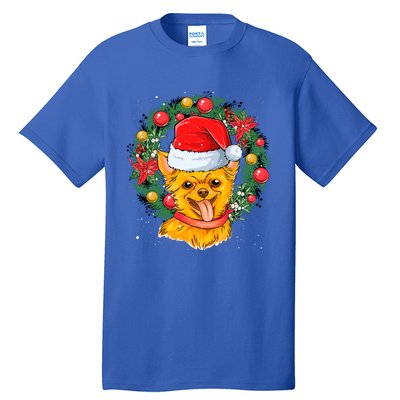 Christmas Santa Dog Backprint Design Xmas Pyjamas Chihuahua Gift Tall T-Shirt