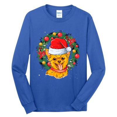 Christmas Santa Dog Backprint Design Xmas Pyjamas Chihuahua Gift Tall Long Sleeve T-Shirt