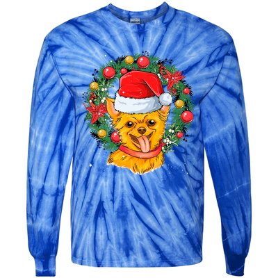 Christmas Santa Dog Backprint Design Xmas Pyjamas Chihuahua Gift Tie-Dye Long Sleeve Shirt