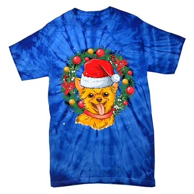 Christmas Santa Dog Backprint Design Xmas Pyjamas Chihuahua Gift Tie-Dye T-Shirt