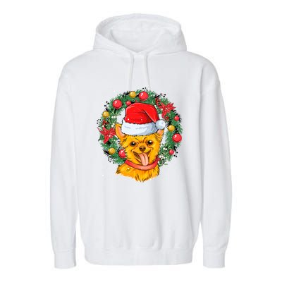 Christmas Santa Dog Backprint Design Xmas Pyjamas Chihuahua Gift Garment-Dyed Fleece Hoodie