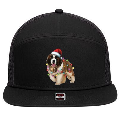 Christmas Santa Dog St Bernard Saint Xmas Dog Lover Great Gift 7 Panel Mesh Trucker Snapback Hat