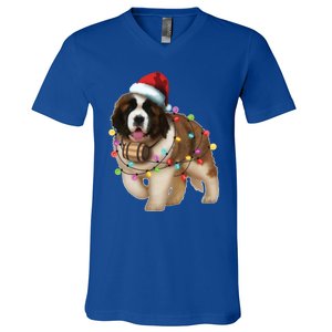 Christmas Santa Dog St Bernard Saint Xmas Dog Lover Great Gift V-Neck T-Shirt