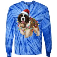 Christmas Santa Dog St Bernard Saint Xmas Dog Lover Great Gift Tie-Dye Long Sleeve Shirt