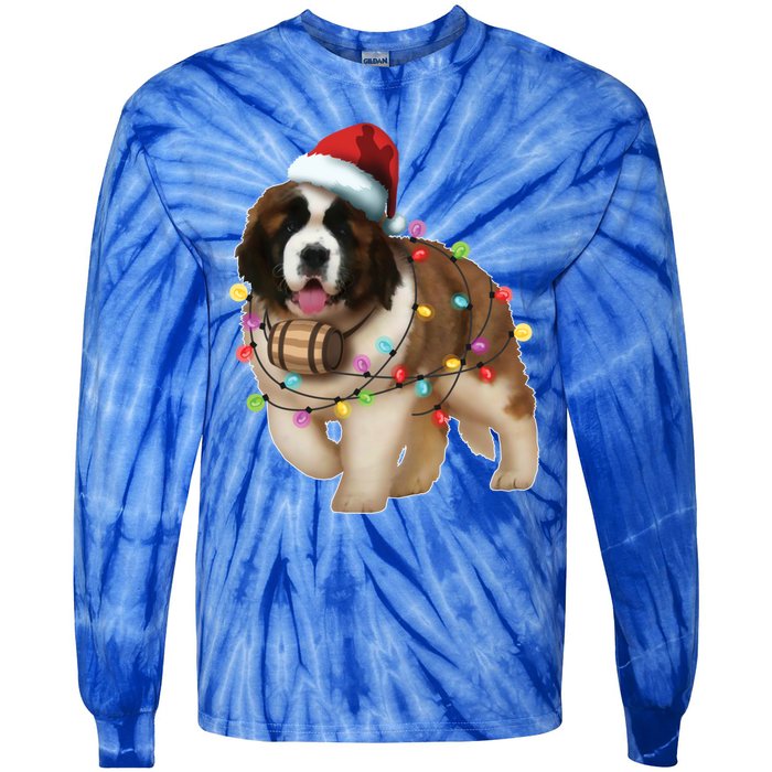 Christmas Santa Dog St Bernard Saint Xmas Dog Lover Great Gift Tie-Dye Long Sleeve Shirt