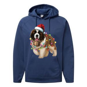 Christmas Santa Dog St Bernard Saint Xmas Dog Lover Great Gift Performance Fleece Hoodie