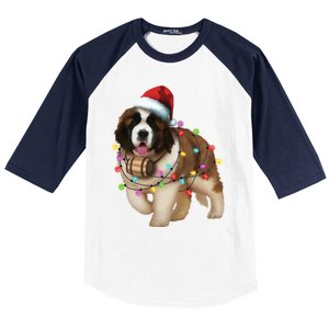 Christmas Santa Dog St Bernard Saint Xmas Dog Lover Great Gift Baseball Sleeve Shirt