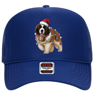 Christmas Santa Dog St Bernard Saint Xmas Dog Lover Great Gift High Crown Mesh Back Trucker Hat