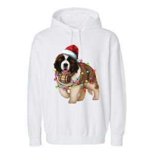 Christmas Santa Dog St Bernard Saint Xmas Dog Lover Great Gift Garment-Dyed Fleece Hoodie