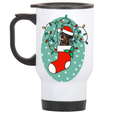 Christmas Stocking Dog Rottweiler Gift Stainless Steel Travel Mug