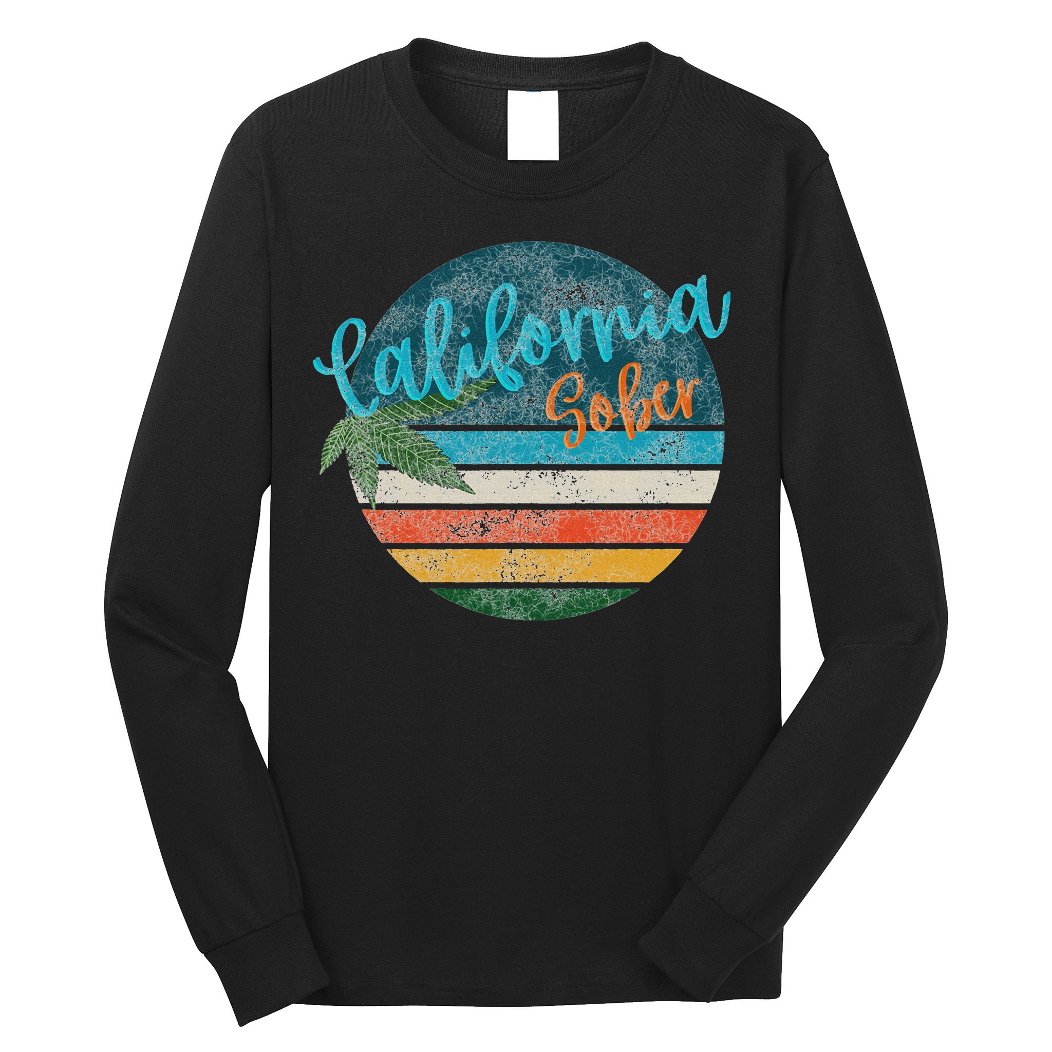 California Sober Distressed Graphic With Vintage Sunset Long Sleeve Shirt