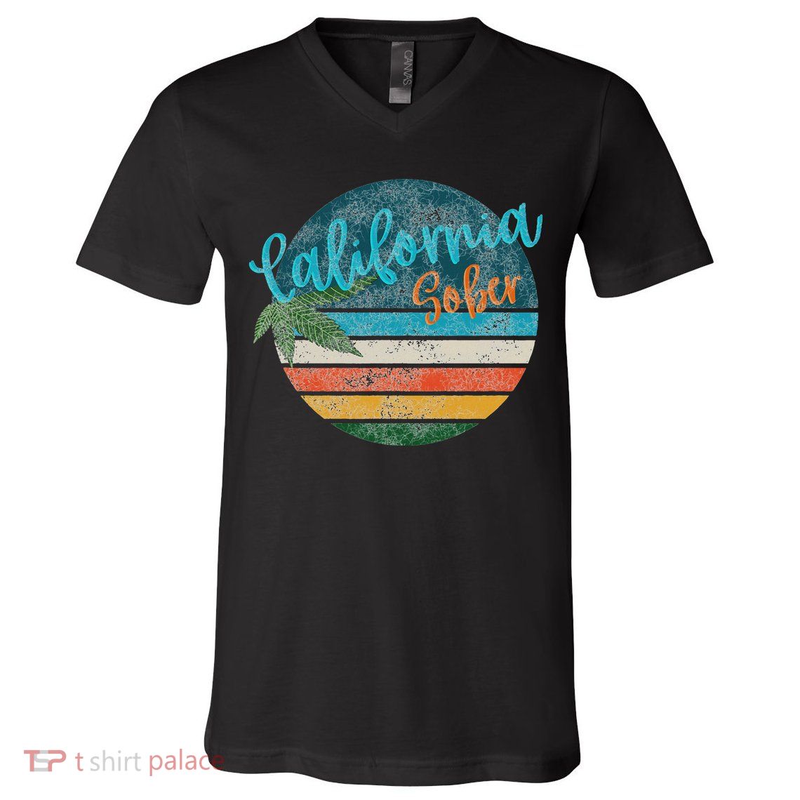 California Sober Distressed Graphic With Vintage Sunset V-Neck T-Shirt