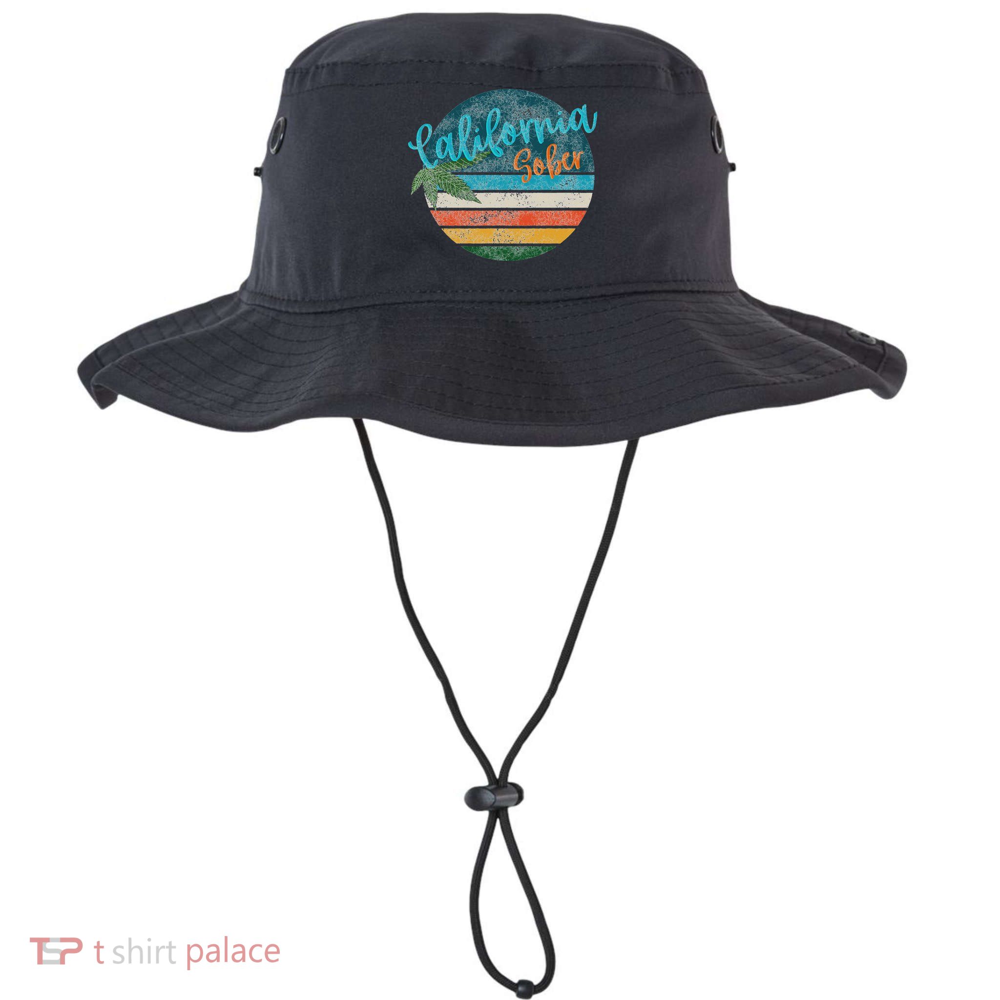California Sober Distressed Graphic With Vintage Sunset Bucket Hat