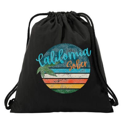 California Sober Distressed Graphic With Vintage Sunset Drawstring Bag