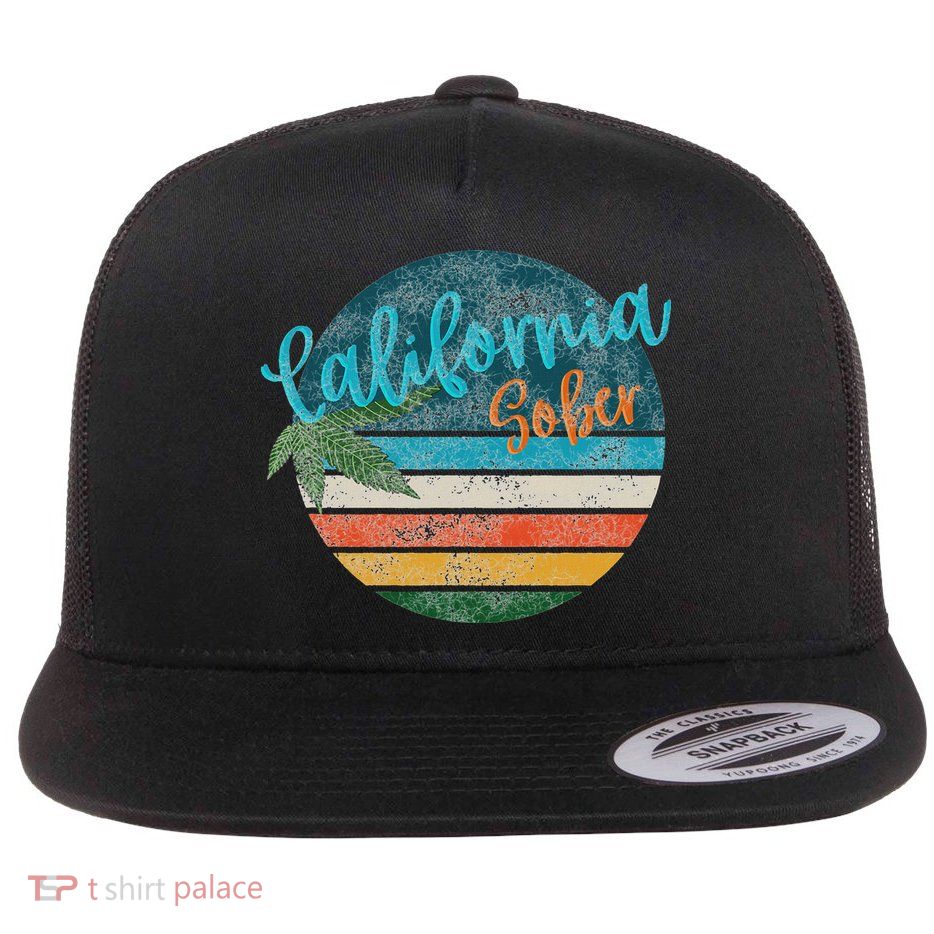 California Sober Distressed Graphic With Vintage Sunset Flatbill Hat