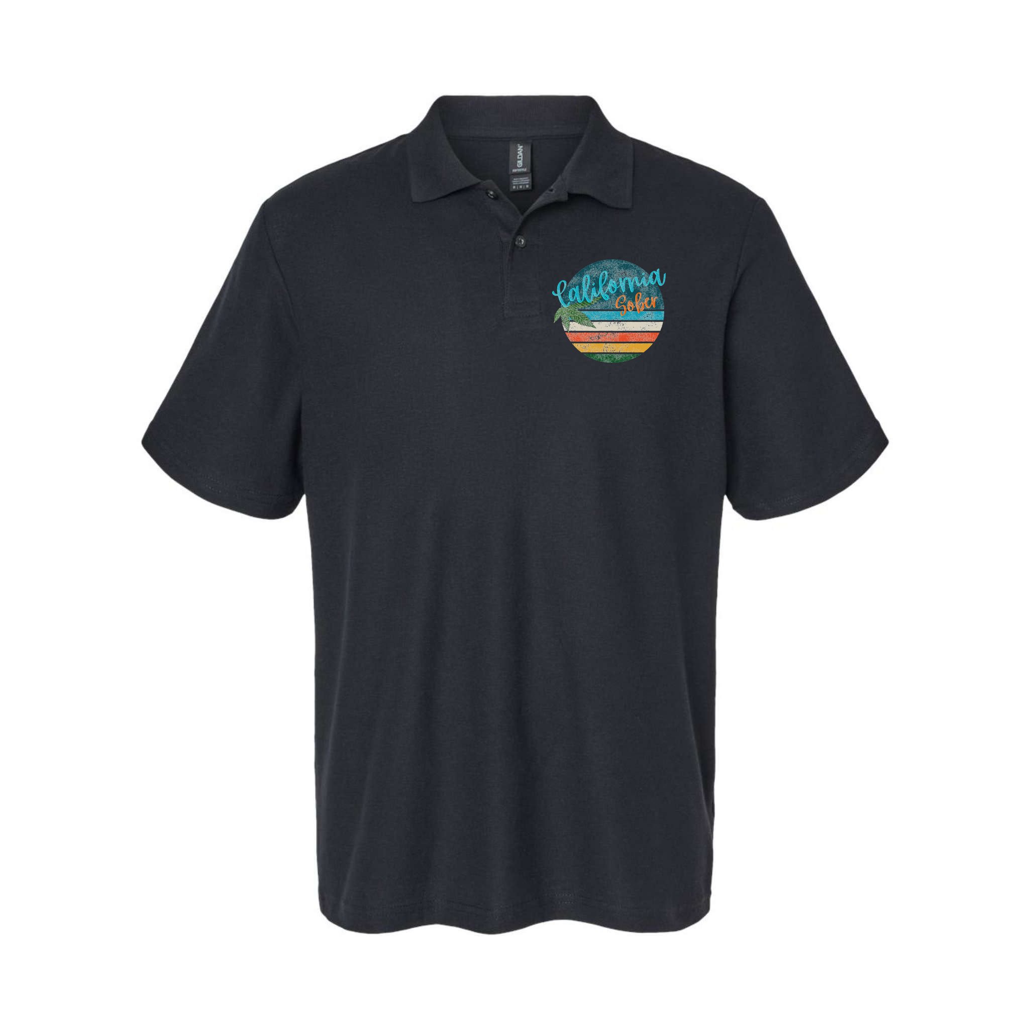 California Sober Distressed Graphic With Vintage Sunset Polo