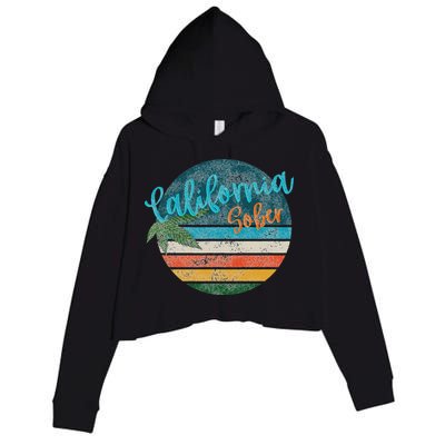 California Sober Distressed Graphic With Vintage Sunset Crop Fleece Hoodie
